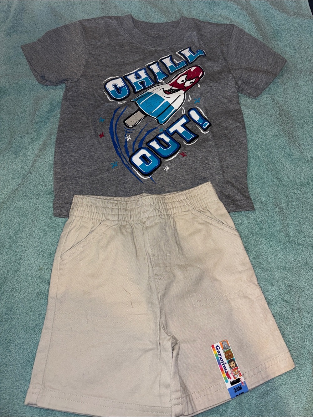 New garanimals 24 m Kids Beige Elastic-Waist Shorts gray ice pop chill out tee